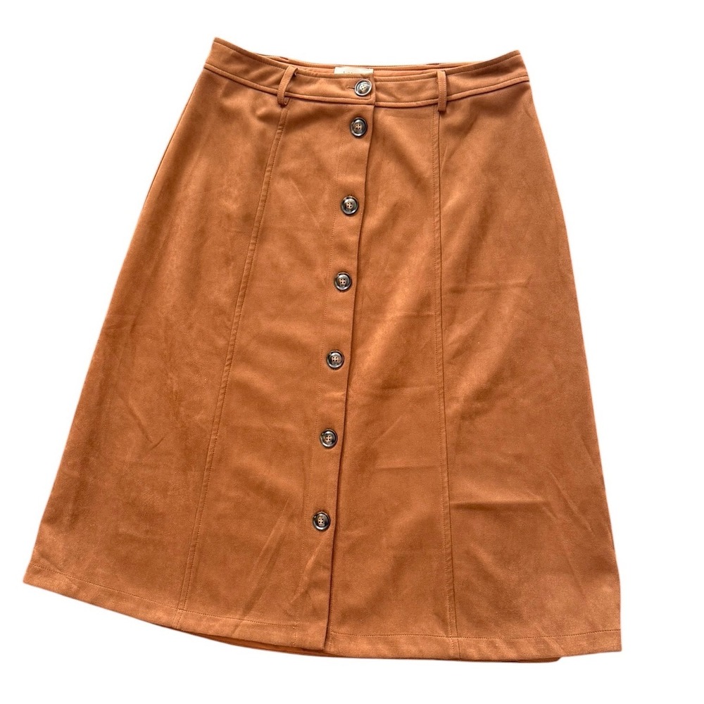 Bohme Faux Suede Midi Skirt Womens XL Brown Button Front A Line Western Boho